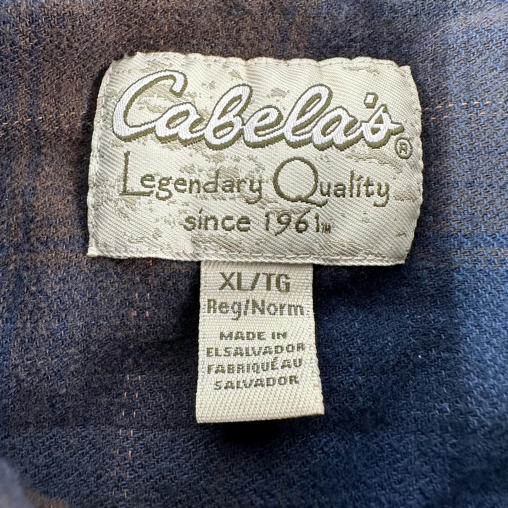 Cabela's Shirt Mens XL Blue Plaid Flannel Button Up Elbow Patches Workwear - Picture 4 of 10